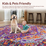 Ultra Soft Area Rug, Non Slip, Stain Resistant, Washable Area Rugs for Living Room, Bedroom, Artistic Retro Tiled Aesthetic(Purple)