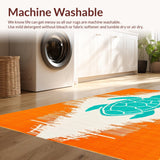 Ultra Soft Area Rug, Non Slip, Stain Resistant, Washable Area Rugs for Living Room, Bedroom, Orange and White Swimmer Inspired Surfboard Rug with Geometric Turtle Design(Orange)