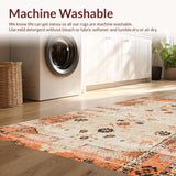 Ultra Soft Area Rug, Non Slip, Stain Resistant, Washable Area Rugs for Living Room, Bedroom, Elegant Earthy Toned Flower Motif(Orange)
