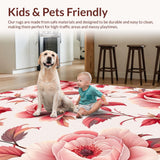 Ultra Soft Area Rug, Non Slip, Stain Resistant, Washable Area Rugs for Living Room, Bedroom, Sophisticated Garden-Inspired Décor(Red)
