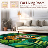 Ultra Soft Area Rug, Non Slip, Stain Resistant, Washable Area Rugs for Living Room, Bedroom, Jungle Inspired Colorful Animal Motif(Green)