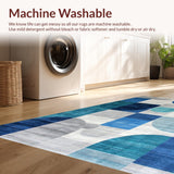 Ultra Soft Area Rug, Non Slip, Stain Resistant, Washable Area Rugs for Living Room, Bedroom, Elegant Gray Geometric Motif(Blue)