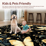 Ultra Soft Area Rug, Non Slip, Stain Resistant, Washable Area Rugs for Living Room, Bedroom, Whimsical Floral Bug Motif(Gold)