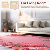 Ultra Soft Area Rug, Non Slip, Stain Resistant, Washable Area Rugs for Living Room, Bedroom, Pretty Coquette Bedroom Rose Design Carpet(Pink)