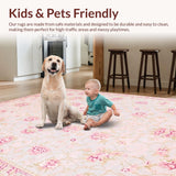 Ultra Soft Area Rug, Non Slip, Stain Resistant, Washable Area Rugs for Living Room, Bedroom, Sophisticated Minimalist Flower Style(Pink)