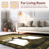 Ultra Soft Area Rug, Non Slip, Stain Resistant, Washable Area Rugs for Living Room, Bedroom, Contemporary Tree Silhouette Style(Gold)