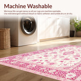 Ultra Soft Area Rug, Non Slip, Stain Resistant, Washable Area Rugs for Living Room, Bedroom, Delicate Pink Nature Inspired Design(White)