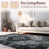 Ultra Soft Area Rug, Non Slip, Stain Resistant, Washable Area Rugs for Living Room, Bedroom, Elegant Monochrome Retro Pattern(Gray)
