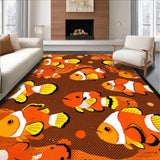Ultra Soft Area Rug, Non Slip, Stain Resistant, Washable Area Rugs for Living Room, Bedroom, Cheerful Modern Aquatic Illustration(Orange)