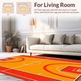 Ultra Soft Area Rug, Non Slip, Stain Resistant, Washable Area Rugs for Living Room, Bedroom, Contemporary Sports Motif Rug(Orange)