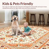 Ultra Soft Area Rug, Non Slip, Stain Resistant, Washable Area Rugs for Living Room, Bedroom, Modern Boho Style with Beige Orange Gold Accents(Beige)
