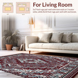Ultra Soft Area Rug, Non Slip, Stain Resistant, Washable Area Rugs for Living Room, Bedroom, Boho Intricate(Red)