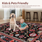 Ultra Soft Area Rug, Non Slip, Stain Resistant, Washable Area Rugs for Living Room, Bedroom, Vibrant Traditional Tiled Arrangement(Black)