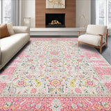 Ultra Soft Area Rug, Non Slip, Stain Resistant, Washable Area Rugs for Living Room, Bedroom, Chic Geometric Soft Pink Aesthetic(Ivory)