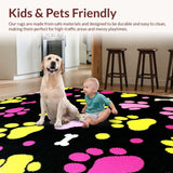 Ultra Soft Area Rug, Non Slip, Stain Resistant, Washable Area Rugs for Living Room, Bedroom, Eclectic Puppy Paw Pattern Composition(Black)