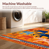 Ultra Soft Area Rug, Non Slip, Stain Resistant, Washable Area Rugs for Living Room, Bedroom, Dynamic Elephant Illustration Charm(Orange)