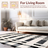 Ultra Soft Area Rug, Non Slip, Stain Resistant, Washable Area Rugs for Living Room, Bedroom, Retro Contrast Woven Floor Covering with Minimalist Linear Pattern(Beige)