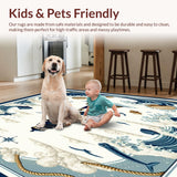 Ultra Soft Area Rug, Non Slip, Stain Resistant, Washable Area Rugs for Living Room, Bedroom, Coastal Haven Nautical Area Rug with Lighthouse Pattern for Home Decor(Blue)