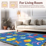 Ultra Soft Area Rug, Non Slip, Stain Resistant, Washable Area Rugs for Living Room, Bedroom, Playroom ABC Ocean Animals Area Rug Early Learning Alphabet Mat(Blue)