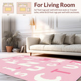 Ultra Soft Area Rug, Non Slip, Stain Resistant, Washable Area Rugs for Living Room, Bedroom, Stylish Modern Round Learning Canvas(Pink)