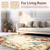Ultra Soft Area Rug, Non Slip, Stain Resistant, Washable Area Rugs for Living Room, Bedroom, Blossom Cascade with Artistic Petal Swirls and Dynamic Modern Floral(Beige)