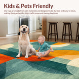 Ultra Soft Area Rug, Non Slip, Stain Resistant, Washable Area Rugs for Living Room, Bedroom, Modern Surfboard Silhouette Rug Cool Mint Slate Tangerine Color Blends(Orange)