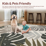 Ultra Soft Area Rug, Non Slip, Stain Resistant, Washable Area Rugs for Living Room, Bedroom, Tropical Inspired Leaf Aesthetic(Beige)