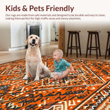 Ultra Soft Area Rug, Non Slip, Stain Resistant, Washable Area Rugs for Living Room, Bedroom, Elegant Tiled Ogee Elements(Orange)