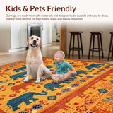 Ultra Soft Area Rug, Non Slip, Stain Resistant, Washable Area Rugs for Living Room, Bedroom, Rustic Elephant-Themed Visual Element(Orange)