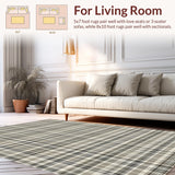 Ultra Soft Area Rug, Non Slip, Stain Resistant, Washable Area Rugs for Living Room, Bedroom, Rustic Earthy Plaid Aesthetic(Beige)