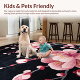 Ultra Soft Area Rug, Non Slip, Stain Resistant, Washable Area Rugs for Living Room, Bedroom, Luxurious Colorful Cherry Petals Design(Black)