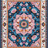 Ultra Soft Area Rug, Non Slip, Stain Resistant, Washable Area Rugs for Living Room, Bedroom, Eclectic Vintage Floral Medallion(Blue)