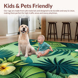 Ultra Soft Area Rug, Non Slip, Stain Resistant, Washable Area Rugs for Living Room, Bedroom, Hawaiian Botanical Bedroom Soft Floor Rug(Green)