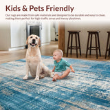 Ultra Soft Area Rug, Non Slip, Stain Resistant, Washable Area Rugs for Living Room, Bedroom, Area with Distressed Blue Beige Print for Entryway(Blue)