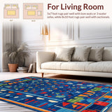 Ultra Soft Area Rug, Non Slip, Stain Resistant, Washable Area Rugs for Living Room, Bedroom, Eclectic Colorful Geometric Arrangement(Blue)