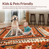 Ultra Soft Area Rug, Non Slip, Stain Resistant, Washable Area Rugs for Living Room, Bedroom, Vibrant Southwestern Rustic Aesthetic(Red)