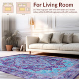 Ultra Soft Area Rug, Non Slip, Stain Resistant, Washable Area Rugs for Living Room, Bedroom, Elegant Light Blue Floral Motif(Blue)