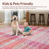 Ultra Soft Area Rug, Non Slip, Stain Resistant, Washable Area Rugs for Living Room, Bedroom, Soft Pink Scalloped Edge Rug with Ribbon Bow and Wave Pattern(Pink)