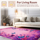 Ultra Soft Area Rug, Non Slip, Stain Resistant, Washable Area Rugs for Living Room, Bedroom, Soft Pastel Butterfly Bliss(Pink)