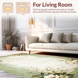Ultra Soft Area Rug, Non Slip, Stain Resistant, Washable Area Rugs for Living Room, Bedroom, Distressed Botanical Farmhouse Dining Room Area Carpet(Green)