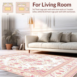Ultra Soft Area Rug, Non Slip, Stain Resistant, Washable Area Rugs for Living Room, Bedroom, Charming Floral Area with Delicate Peach and Lavender Accents(White)