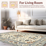 Ultra Soft Area Rug, Non Slip, Stain Resistant, Washable Area Rugs for Living Room, Bedroom, Elegant Rustic Petal Arrangement(Beige)