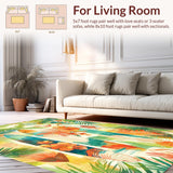 Ultra Soft Area Rug, Non Slip, Stain Resistant, Washable Area Rugs for Living Room, Bedroom, Artistic Surfboard Area Rug Featuring Lush Tropical Paradise(Orange)