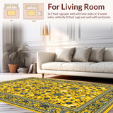 Ultra Soft Area Rug, Non Slip, Stain Resistant, Washable Area Rugs for Living Room, Bedroom, Stylish Abstract Flower Arrangement(Yellow)