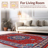 Ultra Soft Area Rug, Non Slip, Stain Resistant, Washable Area Rugs for Living Room, Bedroom, Traditional Red Medallion Living Room Area Rug(Red)
