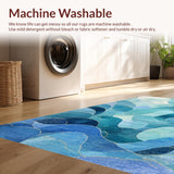 Ultra Soft Area Rug, Non Slip, Stain Resistant, Washable Area Rugs for Living Room, Bedroom, Whimsical Scalloped Bow Accent Rug Elegant Coquette Decor Dreamy Bathroom Mat(Blue)