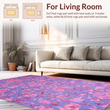Ultra Soft Area Rug, Non Slip, Stain Resistant, Washable Area Rugs for Living Room, Bedroom, Chic Modern Flower Motif(Purple)