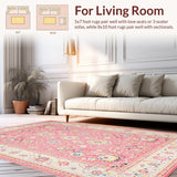 Ultra Soft Area Rug, Non Slip, Stain Resistant, Washable Area Rugs for Living Room, Bedroom, Graceful Curved Symmetrical Layout(Pink)