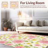 Ultra Soft Area Rug, Non Slip, Stain Resistant, Washable Area Rugs for Living Room, Bedroom, Whimsical Floral Rustic Charm(Pink)