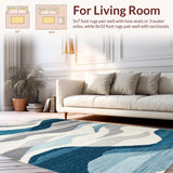 Ultra Soft Area Rug, Non Slip, Stain Resistant, Washable Area Rugs for Living Room, Bedroom, Elegant Oceanic Blue Palette(Gray)